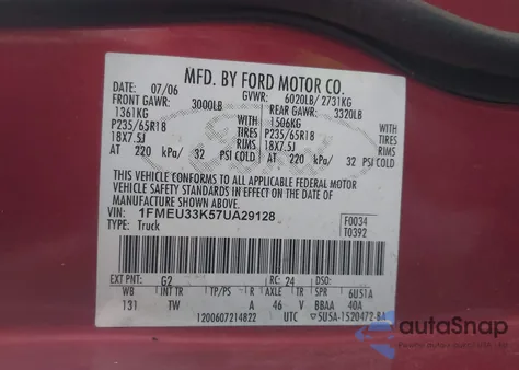 2007 Ford Explorer Sport Trac Limited from USA, damaged, VIN 1FMEU33K57UA29128